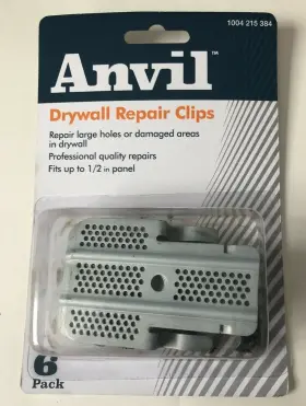 1004 Anvil 030699820023 6 Pack Steel Drywal Repair Clips And 12 Screw Fit Up To 1/2 Inch Panel
