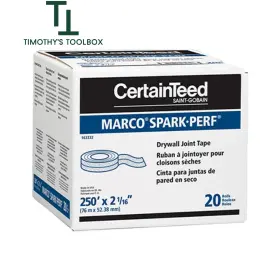 639337 Certainteed 2 1/16 Inch X 250ft Marco Spark-perf Drywall Paper Tape Box Of 20 Rolls