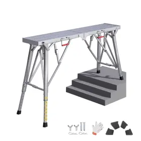 Blttunctu-metallic-140x25cm Hiyougo Scaffolding Platform Adjustable 51.11 Inch X 9.84 27.55-45.27 Silver