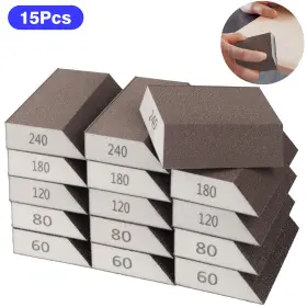 Ibrookauction 690770141050 15pcs 60-220 Grit Drywall Sanding Sponge Block Pads Wet Dry Sandpaper Sand Paper