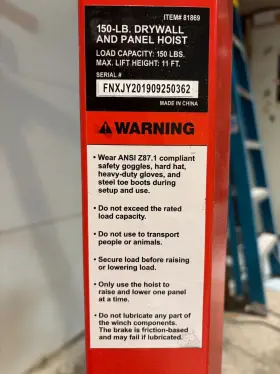 81869 Ironton Drywall And Panel Hoist 150-lb. Capacity 11ft. Lift #3