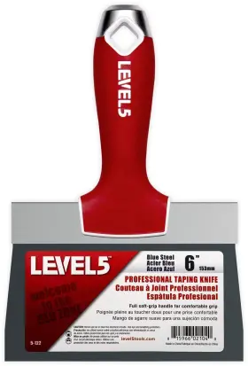 5-122 Level5 6 Inch Blue Steel Soft Grip Taping Knife - Pro-grade Metal Hammer End