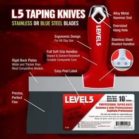 5-124 Level5 8 Inch Blue Steel Soft Grip Taping Knife - Pro-grade Metal Hammer End #2