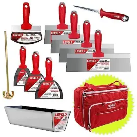Level5 810091333228 Starter Hand Tool Set With Bag - Joint And Taping Knives Mixer Jab Saw Mud Pan