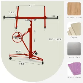 Lyromix 691165188780 11ft Drywall Lift Panel Hoist Dry Wall Rolling 150lbs Heavy #2