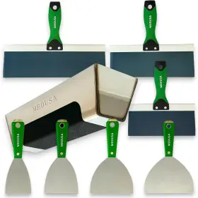 Medusa 445036179185 Medusas Carbon And Blue Steel Drywall Taping Knife Set With S.s. 12 Inch Mud Pan An