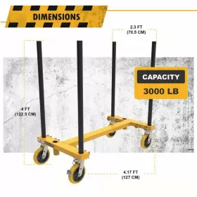 I-bmdher31ygr Metaltech Drywall Cart 48.25 Inch X50 X27.75 3000-lb Load Capacity Wheels Steel #2