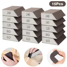 Nsioutlet 690770137404 15pcs Sanding Sponges Set Washable Reusable Block 60/80/120/180/220 Grit