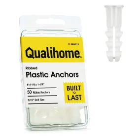 Qualihome 490253715402 Premium Quality Ribbed Plastic Drywall Wall Anchors #14-16 X 1-1/4 Inch