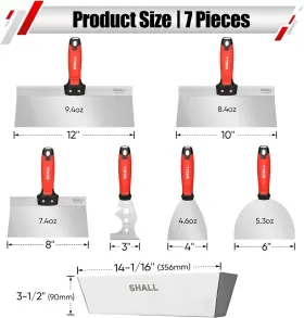 Shall 792483278259 Drywall Knife Set 7 Pcs Stainless Steel Hand Tool Kit #2