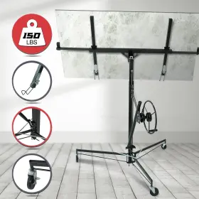 F49122-g Superfastracing 16ft Drywall Lift Plasterboard Panel Rolling Lifter Lockable 150lbs Black