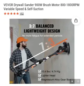 Zl225-jcl Vendor Drywall Sander. 900w Ceiling / Wall Variable Speed Dustless Ac 120v 60hz