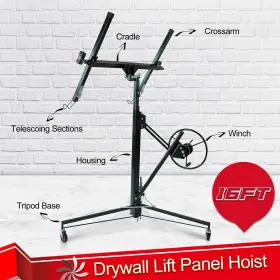 Wish2016 414307029031 16ft Heavy Duty Drywall Lift Hoist Panels With Adjustable Telescopic Arm Black