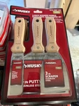 Husky 3-PIECE Putty Knife & Scraper Set Wooden Handle Stainless Steel. Fixed Price $14.99.