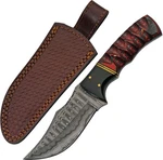 Hunting Knife 4IN Damascus Steel Blade Red/black Wood Full Tang + Leather Sheath. Fixed Price $36.88.